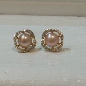 Peach Freshwater Pearl Earrings On Alloy